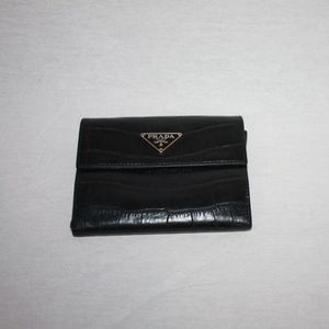 Prada Croc-Effect Black Leather Wallet